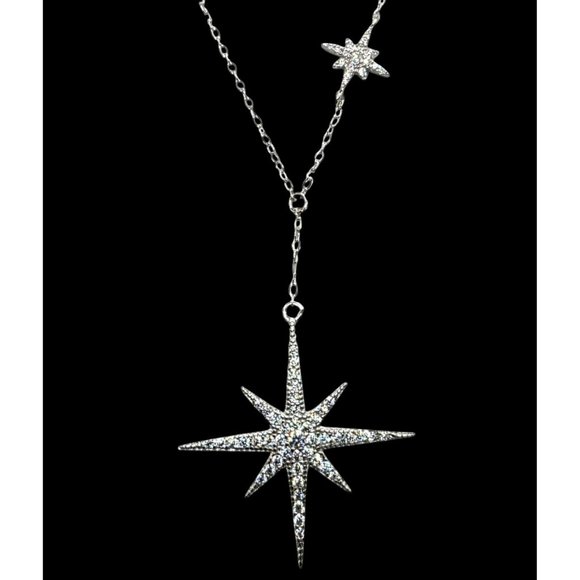 New Tocara Sterling Silver Starburst Pendant Necklace DiAmi Crystal Cluster Star - Picture 3 of 13